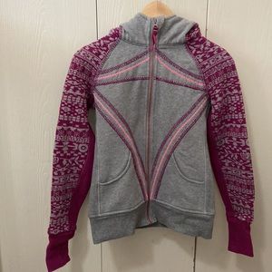 Ivivva Grey Hoodie with Purple Sweater Patterned Sleeves